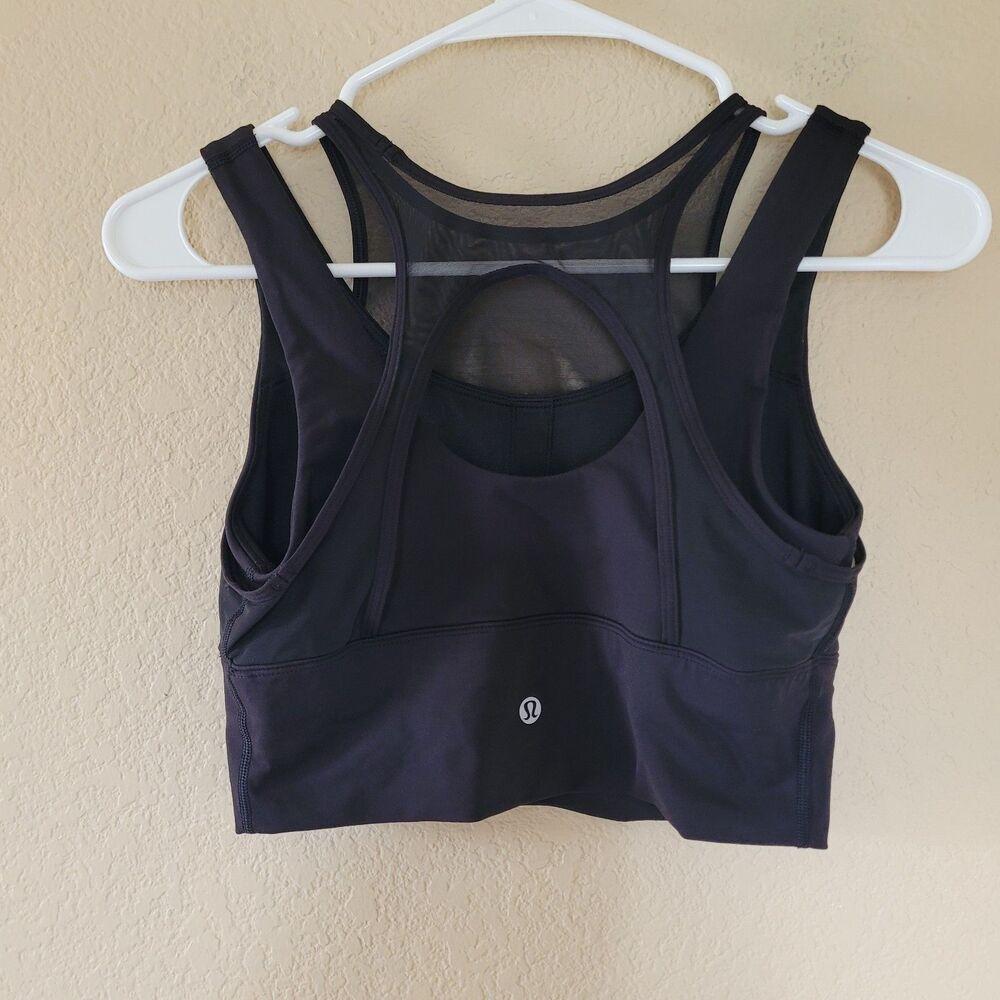 Lululemon Athletica Womens Black Double Tap II Sports Bra Size 6 Mesh Long Line
